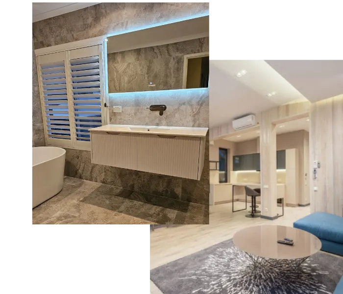 Completed bathroom and living area renovations by Hawk Services